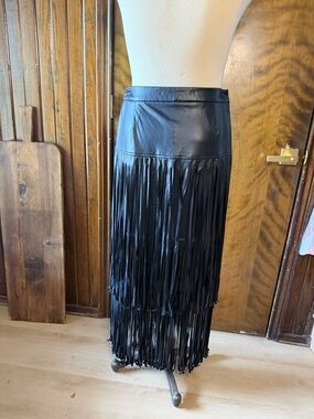 Adore Black Leather Fringe Skirt